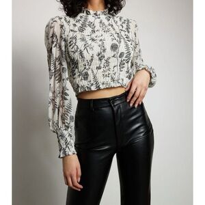 Dynamite Floral Print Smocked Top - Black and White Size Medium